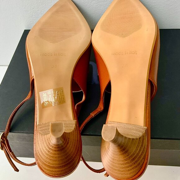 8 by Yoox Two-Tone Leather Slingback Pumps- Brown & White - EU 38-Made in Italy - Picture 6 of 10